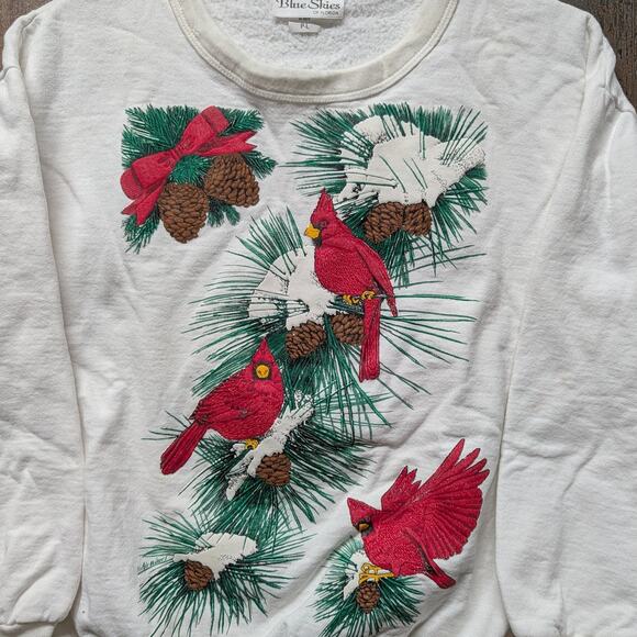 80s / 90s Winter Cardinal Granny Crewneck Sweatshirt - Picture 3 of 6